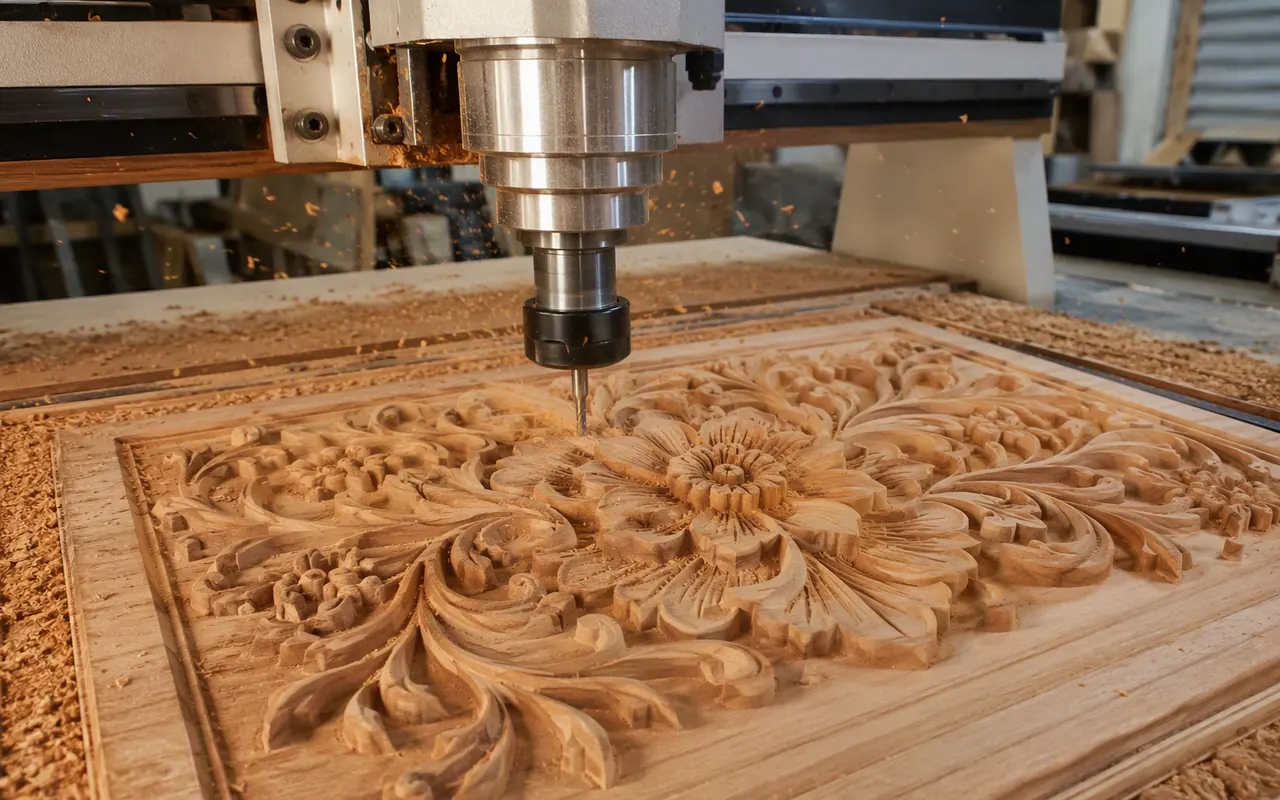 3D Floral Wood Relief Carving