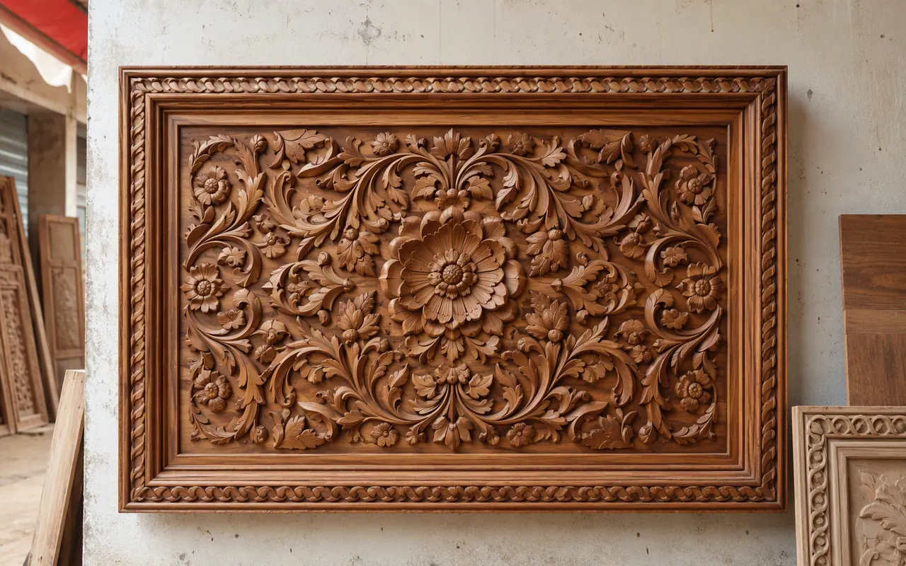 Carved Wooden Floral Wall Panel