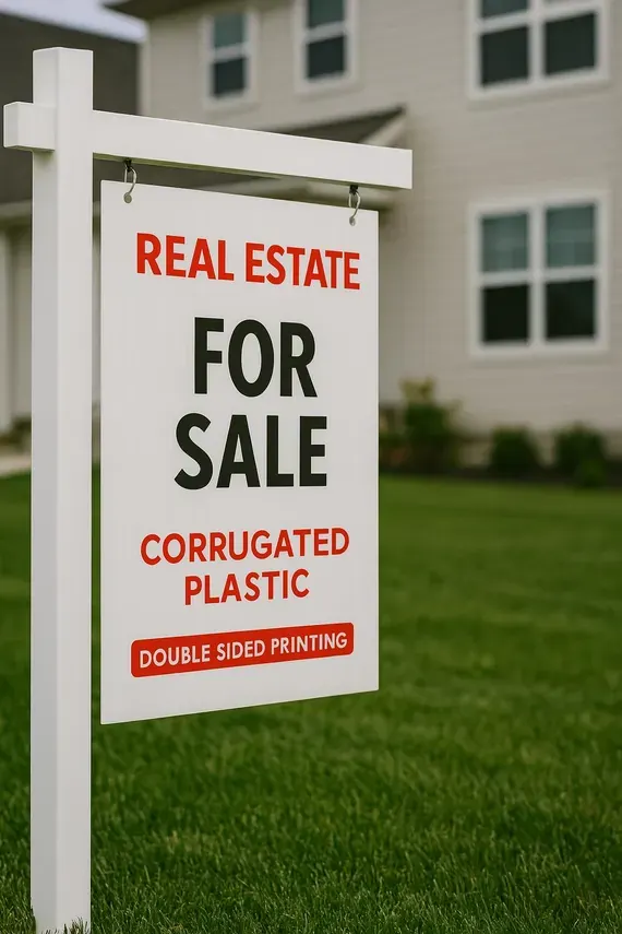 Double-sided yard sign on a post frame