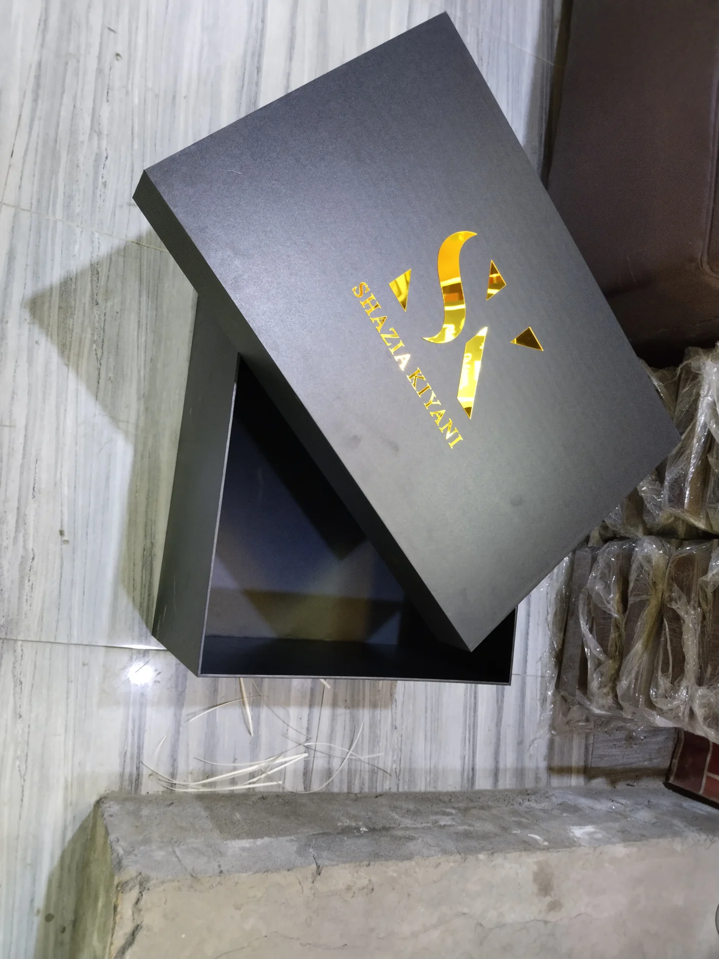 Compact Black Gold-Foil Box