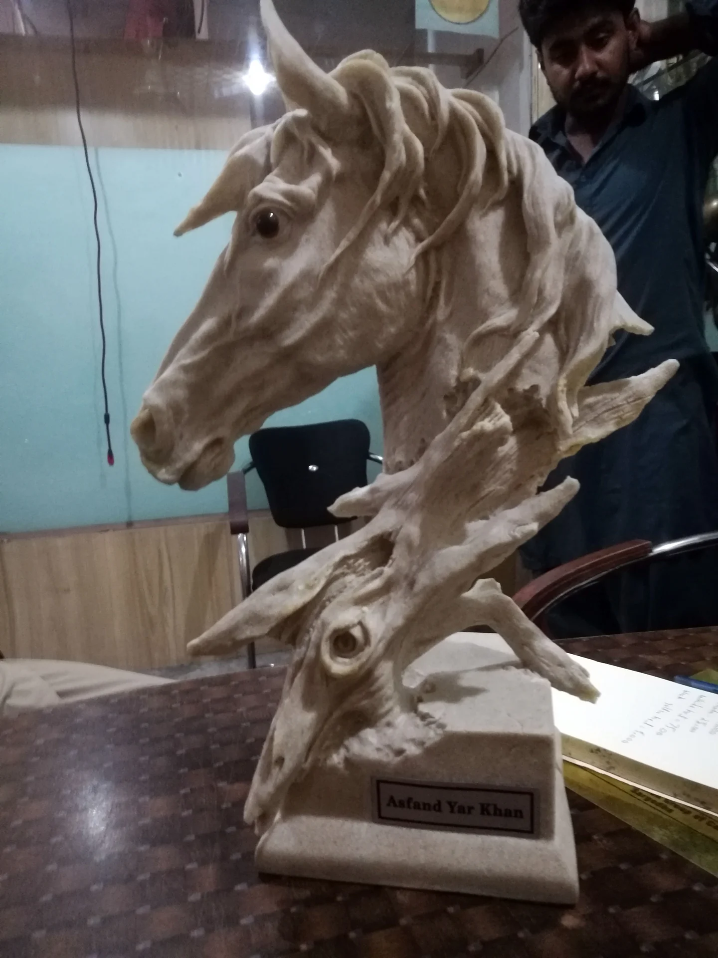 Carved Double-Horse Bust