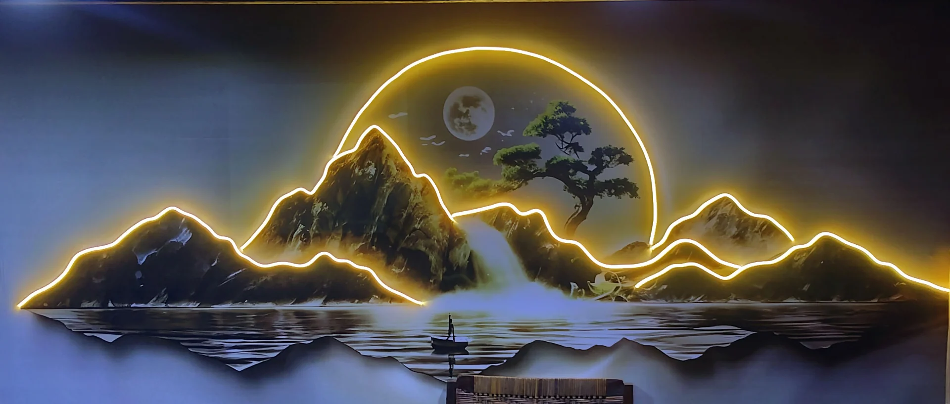 Moon and Mountain Neon Scene