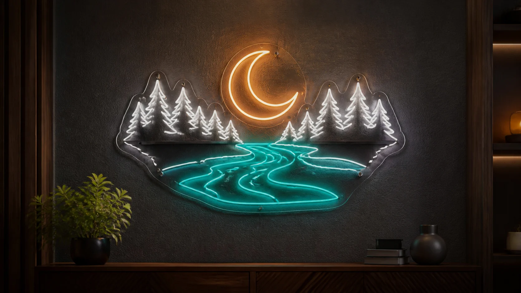 Moon and River Neon Artwork